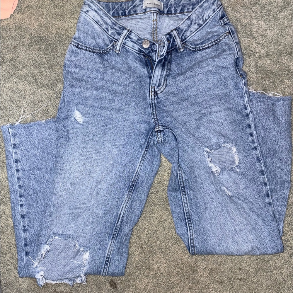 Distressed V Waistband Blue Women's Jeans